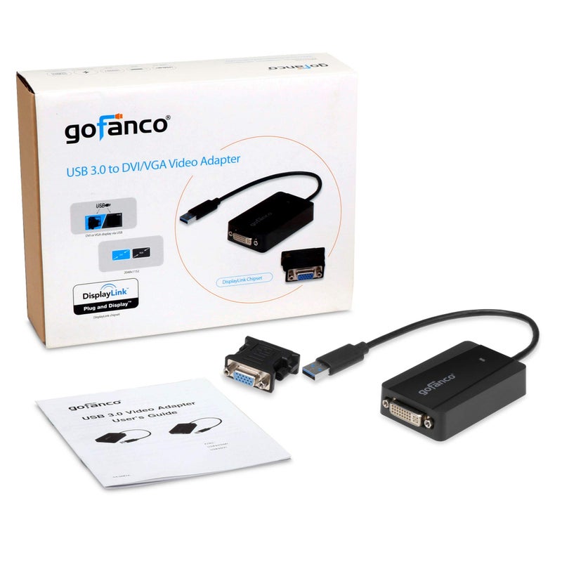 Gofanco USB 3.0 to DVI Adapter for Multiple Monitors - Up to 2048x1152, Windows & macOS, DisplayLink Chip, Includes DVI-to-VGA Adapter - Image 3